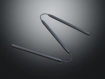 Black Martial Arts Nunchucks With Chain Linking Two Hard Sticks 3d model