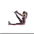 Woman in pink sportswear stretching leg while sitting on floor wearing earphones and white sneakers 3d model