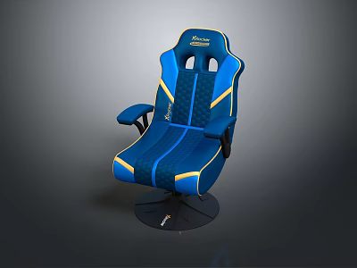 Ergonomic Office Chair Blue and Yellow Racing Style Stitched Design with Adjustable Armrests Black Base 3d model