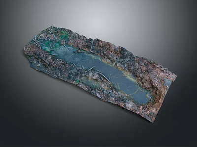 Miniature Garden Feature With Natural Rocks Water Stream And Lush Green Plants 3d model