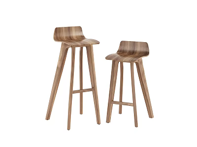 Two Modern Wooden Bar Stools With Sleek Tapered Legs Design 3d model