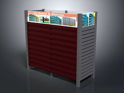 Red And Gray Bar Counter With Glass Fences Signage And Display Panels For Product Showcase 3d model