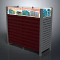 Red And Gray Bar Counter With Glass Fences Signage And Display Panels For Product Showcase