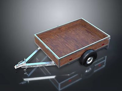 Open Utility Trailer Featuring Wooden Floor Metal Frame And Single Wheel Hitch 3d model