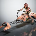 Red Haired Character Riding Futuristic Mechanical Creature With Metallic Armor And Sharp Edges 3d model