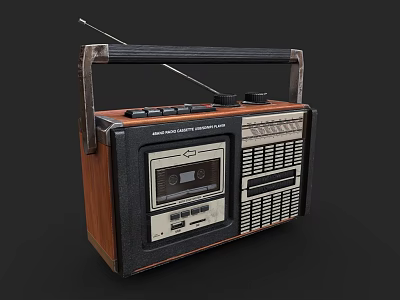 Retro Radio Cassette Player With Wooden Panel FM Antenna And Portable Vintage Design 3d model