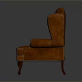 Classic Brown Leather Armchair With Tufted Backrest Curved Armrests And Wooden Legs