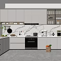 Modern Kitchen Interior Design With Grey Cabinets Marble Countertop Window Plant And Appliances
