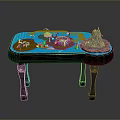 Detailed Tabletop Miniature Landscape With Blue Water Islands Hills And Small Decorations