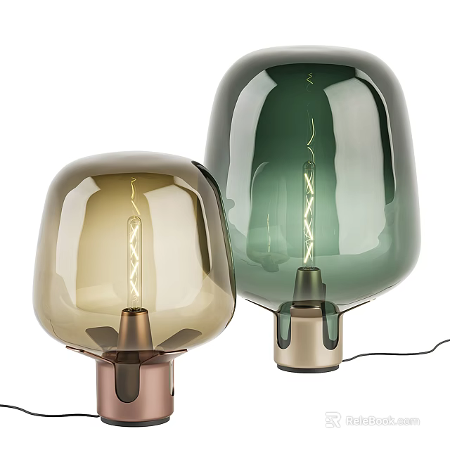 Modern Table Lamps With Glass Shades And Green Gold Metal Bases 3d model 