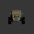 Vintage Modified Car With Orange Blue Rusty Exterior Large Wheels And Yellow Lines On Platform