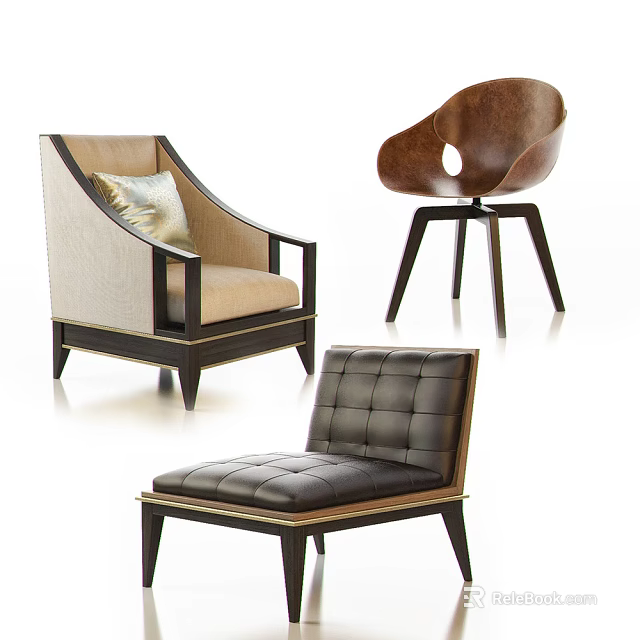 Modern Single Sofa Collection With Leather Fabric And Wooden Frame Design 3d model 