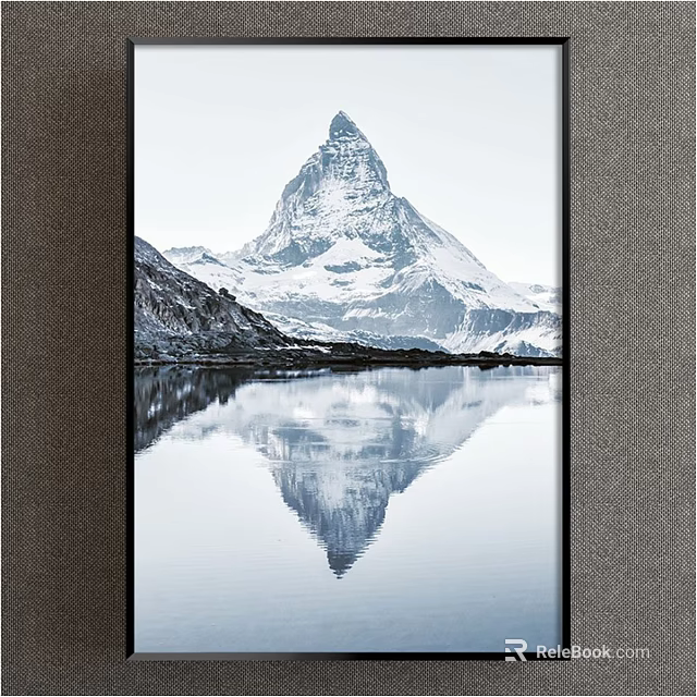 Scenic Mountain Landscape With Snow Capped Peak And Calm Lake Surface Reflection 3d model 