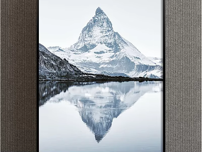 Scenic Mountain Landscape With Snow Capped Peak And Calm Lake Surface Reflection 3d model