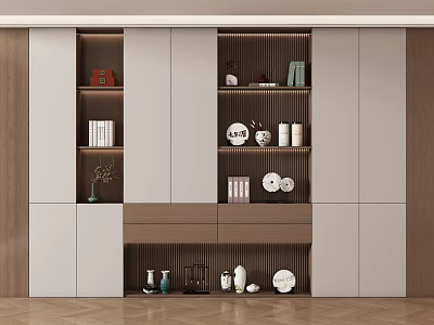 Modern Bookcase With Multiple Shelves Books Decorative Items Vases And Clocks 3d model