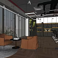 Modern Meeting Room Interior With Long Table Black Office Chairs Green Plants And Wooden Flooring