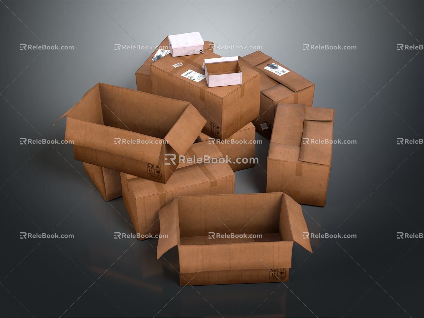 Boxes, Boxes, Bags and Containers Realistic 3d model