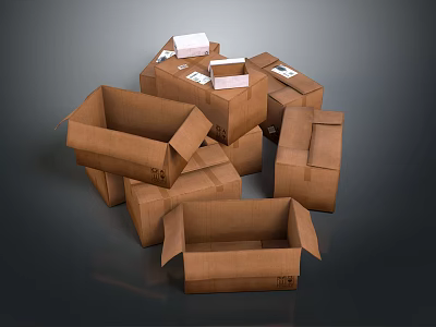 Household Items Neatly Organized In Open And Closed Cardboard Boxes 3d model