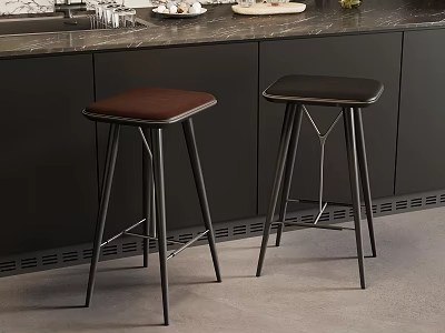 Modern Kitchen Bar Stools With Brown And Black Seats And Metal Legs 3d model