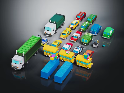 Colorful Toy Cars Collection Including Trucks School Buses And Small Vehicles 3d model