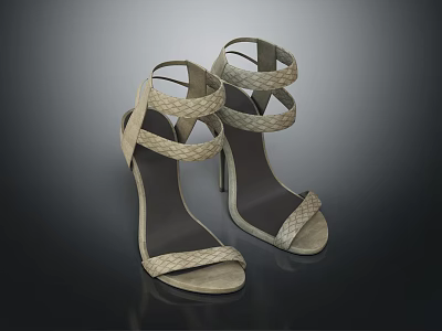 Stylish Elegant Leather High Heel Sandals With Crossover Straps Design 3d model