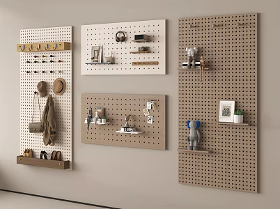 Nordic Hole Board Wall Decoration Wall Decoration Storage Rack Shoe Cabinet Clothes Hanger Shoe Changing Stool Pendant Clothing Bag 3d model