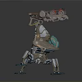 Spider Legged Mechanical Robot Character Holding Red Spiked Creature With Shiny Metallic Armor