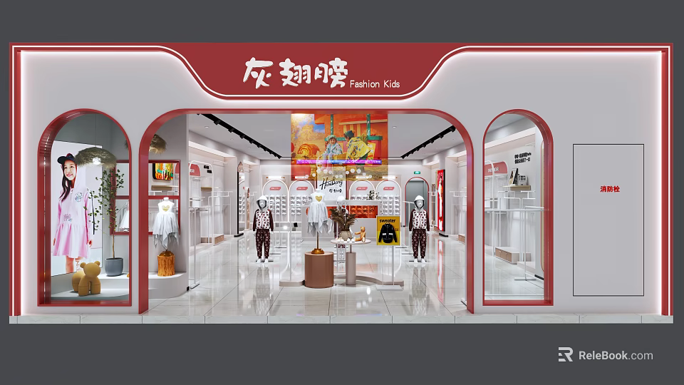 Modern Clothing Store Interior With Mannequins Clothing Displays And Window Showcases 3d model 