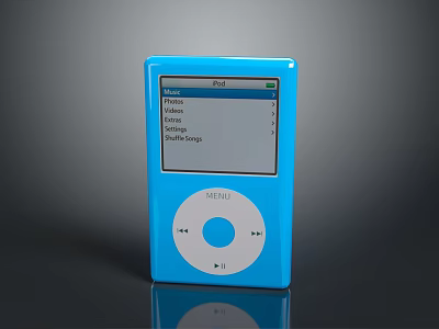 Blue iPod Digital Media Player with Computer Sync Features and Music Playlist Screen 3d model