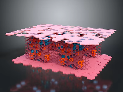 Future Architecture Innovative Design Featuring Pink Honeycomb Structure And Colorful Hexagons 3d model
