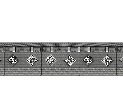 Traditional Style Building Exterior Wall With Gray Bricks Diamond Hollow Patterns And Tile Roof 3d model