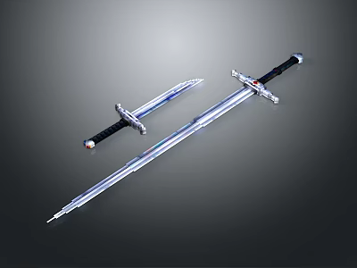 Two Decorative Swords With Silver Blades Black Handles And Different Lengths 3d model