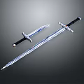 Two Decorative Swords With Silver Blades Black Handles And Different Lengths