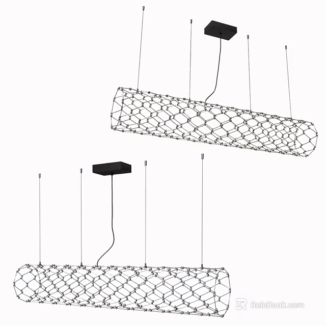 Modern Hanging Chandeliers With Cylindrical Net Like Structure And Suspended Cords Design 3d model 