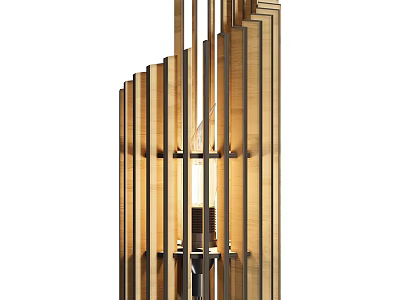 Modern Wooden Wall Lamp With Vertical Slats And Warm Ambient Lighting 3d model