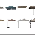 Blue Beige Brown Patio Umbrellas With Straight And Curved Stand Designs For Outdoor Shade