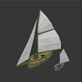 Large and Small Wooden Sailboats with Masts and Sails as Water Transport