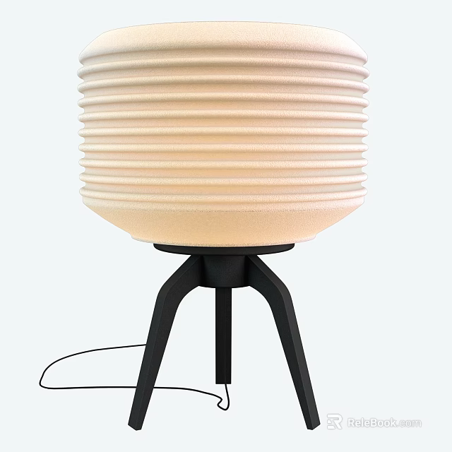 Modern Stylish Table Lamp With Ribbed Beige Shade And Black Tripod Base 3d model