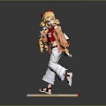 Child Standing Doll With Blonde Curly Hair Red Bow Red Vest White Pants Sandals Base