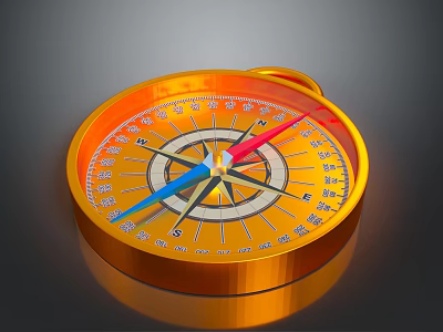 Orange Metal Compass With Durable Casing Colorful Needles And Clear Scale 3d model