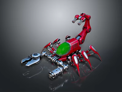 Red And Green Decorative Mechanical Scorpion With Silver Metallic Components For Home Decoration 3d model