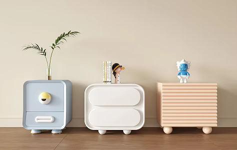 Modern Cream Style Children's Bedside Cabinet Round Curved Bedside Cabinet Cartoon 3d model