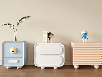 Modern Cream Style Children's Bedside Cabinet Round Curved Bedside Cabinet Cartoon 3d model