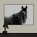 Black and White Horse Portrait Animal Painting Wall Art Decor Piece