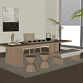 Tea Table and Chair Combination Solid Wood Tea Table Round Stool Bench Tea Set Combination Tea Table 3d model