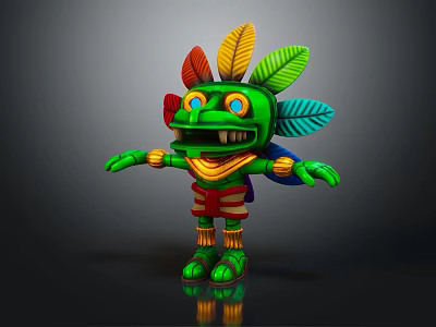 Game Movie Character with Green Body Colorful Feathers Open Arms and Decorative Outfit 3d model