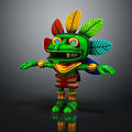Game Movie Character with Green Body Colorful Feathers Open Arms and Decorative Outfit