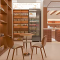 Modern Wooden Dessert Shop Interior With Pendant Lights And Pastry Display Counter