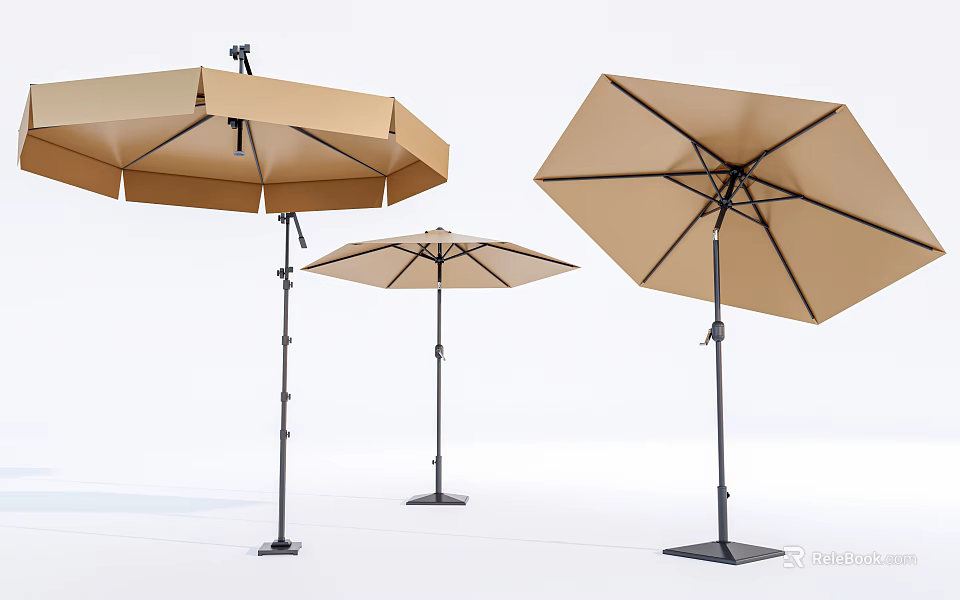 Patio Umbrella Brown Design With Black Frame Different Sizes For Outdoor Garden Terrace Use 3d model 