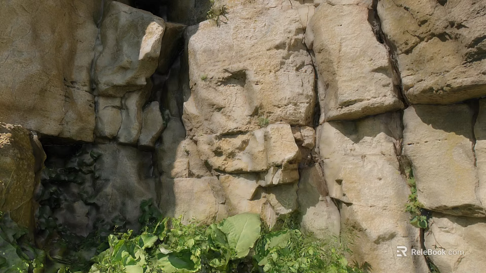 Natural Rockery Stones With Rough Surface And Green Foliage Below 3d model 